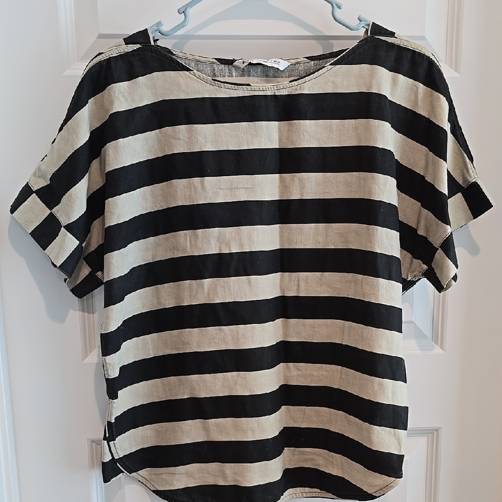 Black and Cream Boxy Cuffed Sleeve T-Shirt